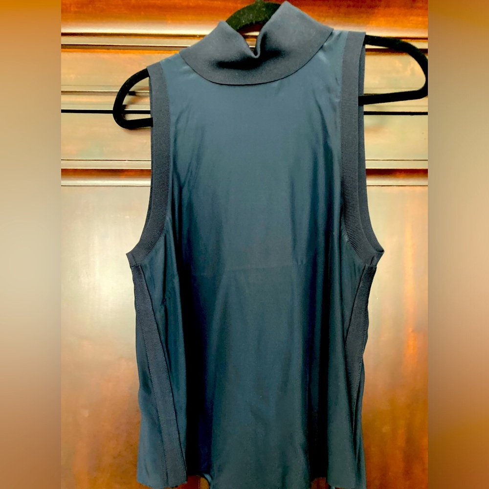 Cinq a Sept Sleeveless Black Top with fold over collar